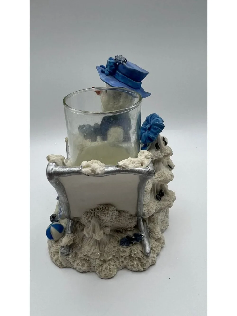 Frosty Snowman Blue & White Candle Holder Figurine Winter Decor